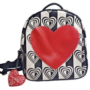 Betsey Johnson Luv Betsey Heart Backpack Black White Red Striped